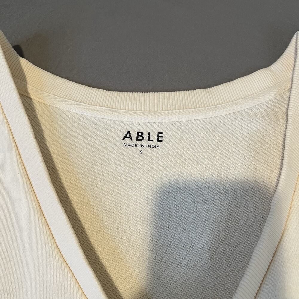 ABLE Tracy Wrap Small Sweatshirt Top in Antique White V Neck Long Sleeve - Picture 6 of 9